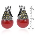 thumbnail image 4 of Vintage Flair Marcasite and Red Coral Stone .925 Silver 12mm Earrings, 4 of 5