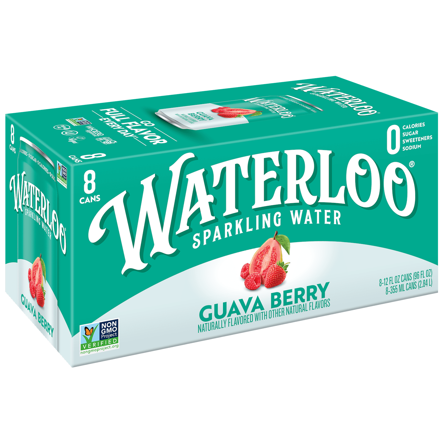 Waterloo Sparkling Water, Guava Berry, 12 fl oz, 8 pack, Zero Calories, Zero Sugar, Non-GMO