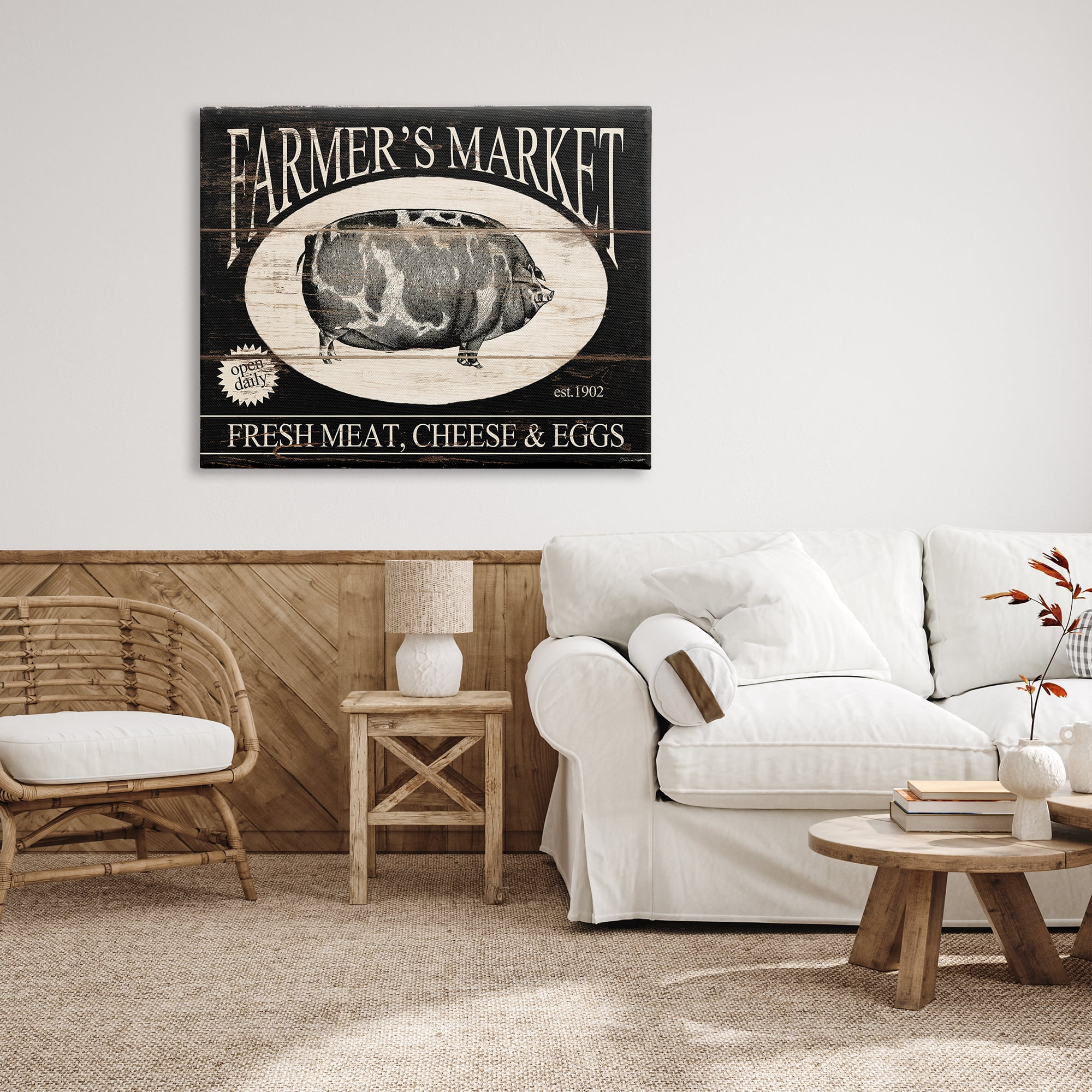 Stupell Industries Farmer's market Est. 1902 Vintage Sign Farm Pig, 48 x 36, Design by Stephanie Workman Marrott