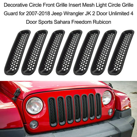 7PCS Decorative Circle Front Grille Insert Mesh Light Circle Grille Guard for 2007-2018 Jeep Wrangler JK 2 Door Unlimited 4 Door Sports Sahara Freedom