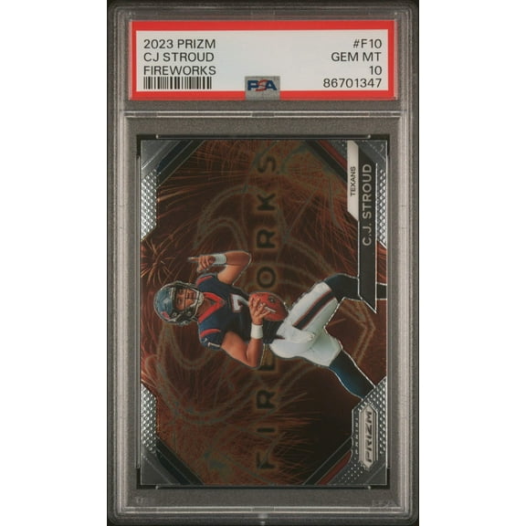 Graded 2023 Panini Prizm CJ Stroud #F10 Fireworks Rookie RC Football Card PSA 10 Gem Mint