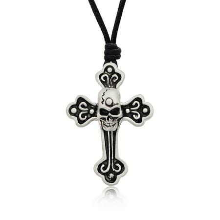 Gothic Skull Charms New Celtic Gothic Skull Cross Silver Pewter Charm Necklace Pendant Jewelry With Cotton Cord ()