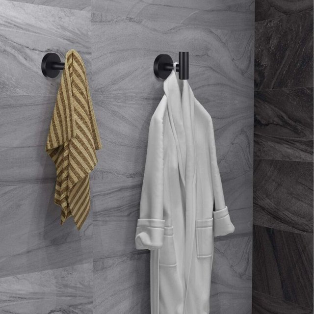 2 piezas Gancho para toalla Gancho para bata de baño Gancho de acero inoxidable Percha pesada para puerta Toalla Bata Campana Armario Baño Esponja Gancho de pared Dormitorio Cocina Hotel Piscina, Neg