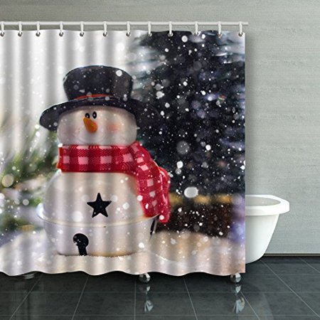 Artjia Winter Holiday Balls Snow Christmas Shower Curtain Bathroom