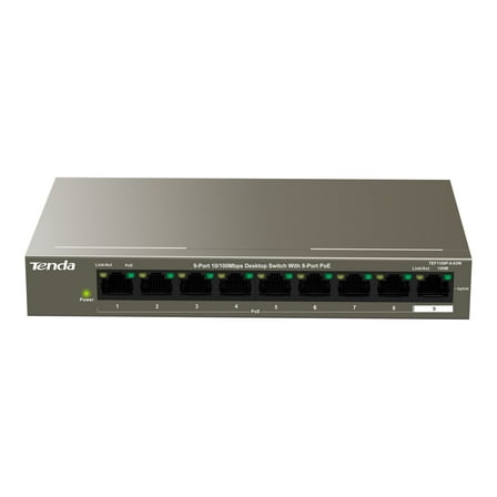 Tenda TEF1109P-8-63W - Switch - unmanaged - 8 x 10/100 (PoE )   1 x 10/100 - desktop - PoE  (58 W)