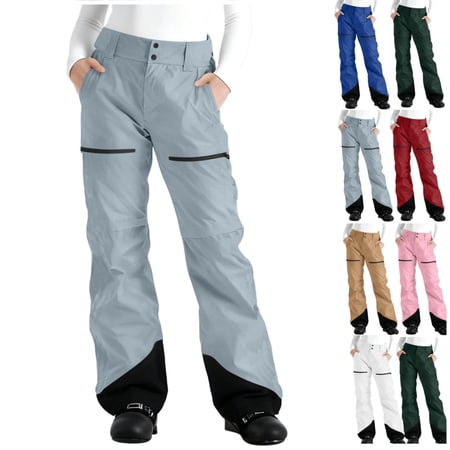 Gamivast Snow Pants Women Waterproof Color Block Straight Leg Ski Pant with Pocktes Lightweight Winter Warm Snowboard Hiking Pants for Outdoor