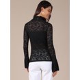 thumbnail image 4 of DARING DIVA Women's Lace High Neck Bell Long Sleeve Sheer Mesh Blouses XL Black, 4 of 6