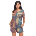 thumbnail image 4 of Women Pajama Sets Short Sleeve Sweatshirts Parisian Cafes Along The Seine Casual Tops and Shorts, 4 of 7