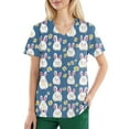 thumbnail image 2 of Black Scrub For Women，Womens Scrub Tops Cute Easter Print V Neck Short Sleeve Shirts Stretch Nurse Uniform Medical Scrubs with Pockets，Sky Blue，L, 2 of 5