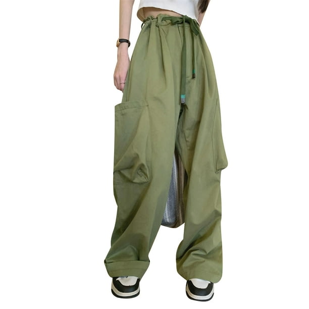 Genuiskids Women High Waisted Cargo Pants Wide Leg Cargo Trousers 90s