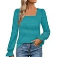 thumbnail image 2 of Xuemjiao Womens Blouses Casual Women's Long Sleeve Square Neck Shirts 2024 Fall Causal Trendy Striped Tops Womens Tops Womans Blouses Blusas Mujer (Navy Blue,XXL), 2 of 5