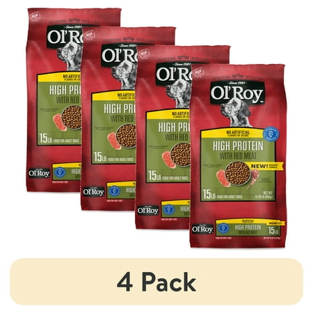 (4 pack) Ol Roy High Protein with Red Meat Dry Dog Food 15 lb Bag