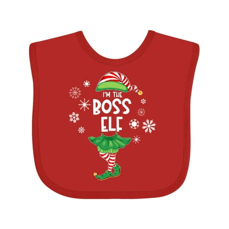 

Inktastic Funny Christmas I m the Boss Elf with Shoes and Hat Gift Baby Boy or Baby Girl Bib