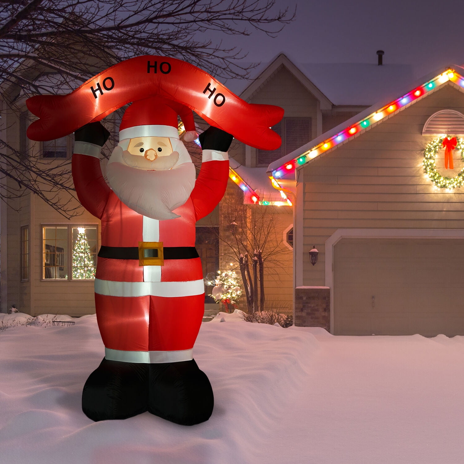 New 8' Santa LED Ho Ho Ho  airblown inflatable lights up Christmas lawn yard 
