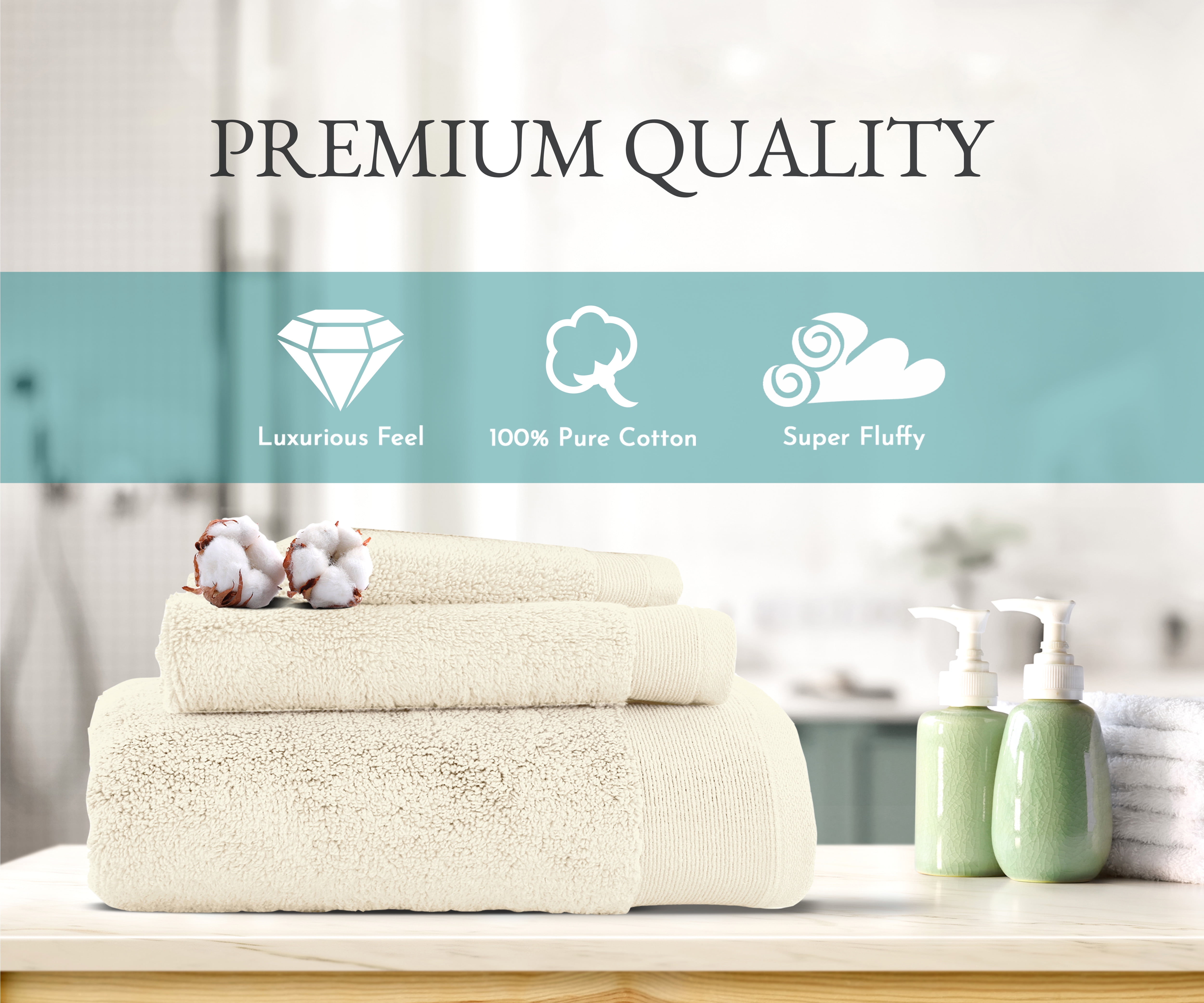 ESSELL Luxury 6 Piece Towel Set, 700 GSM 100% Cotton - 2 Bath Towels, 2  Hand Towels, 2 Washcloths, Zero Twists, Ultra Soft & Super Absorbent Meadow