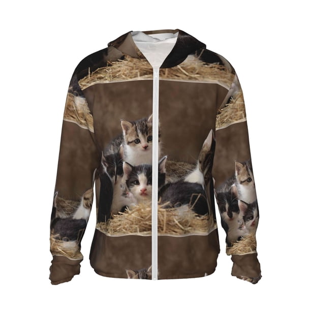 Balery Cat Family Sudadera ligera de manga larga con capucha y protección solar UPF 50+ para hombre y mujer, ideal para pesca y running-Large