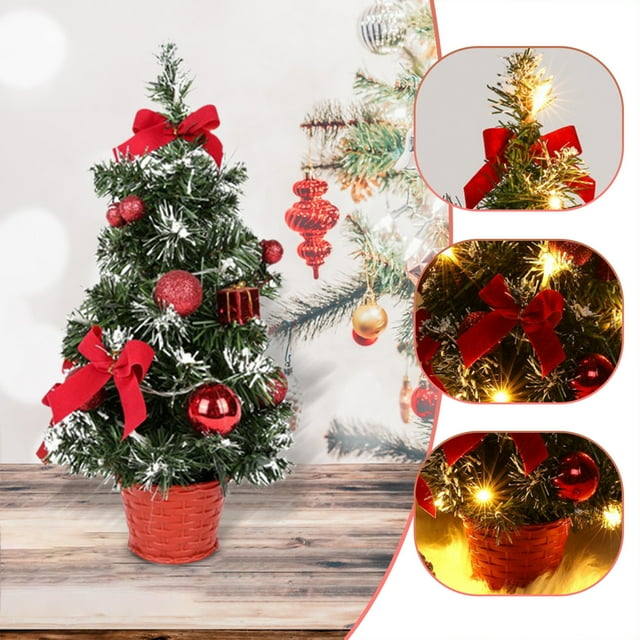 Teissuly Mini Artificial Christmas Trees Xmas Desktop Decoration Tree Set Tabletop Christmas Tree With LED Lights, For Christmas Tabletop Decorations Teissuly WER202312021030