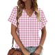 thumbnail image 1 of Fiudx Ofertas Del Día Camiseta Holgada Informal de Manga Corta con Cuello En V a Cuadros para Mujer, 1 of 5