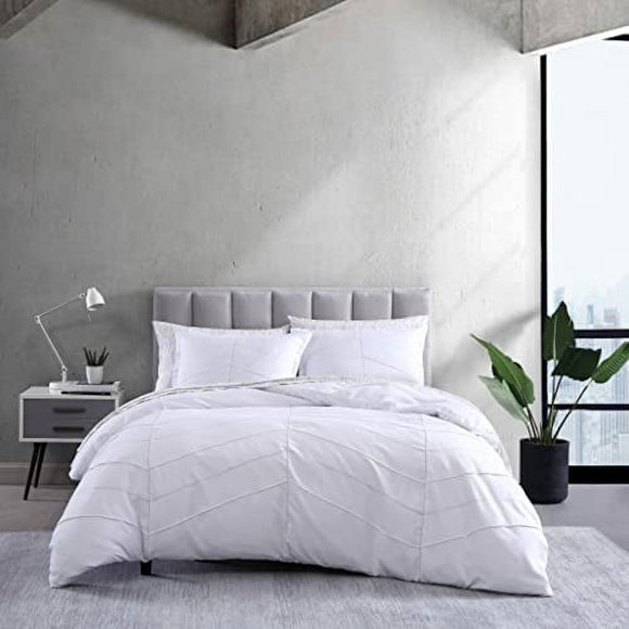 City Scene - Ensemble de Couette Très Grand, Literie Douce & avec des Impostures Assorties, Décoration Intérieure Moderne (Courtney Blanc, Très Grand)