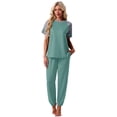 thumbnail image 3 of MINTREUS Lounge Sets for Women Two Piece Pajama Set Short Sleeve Pjs Joggers Long Pants Tracksuit with Pockets, 3 of 7
