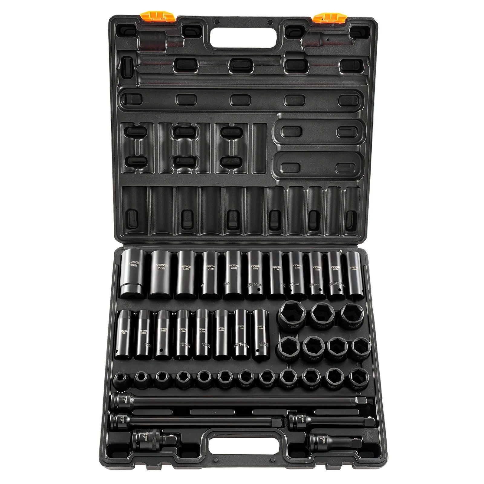 Impact Socket Set 1/2 Inches 43 Piece Impact Sockets, Standard Socket Assortment, 1/2 Inches Drive Socket Set 6-Point Sockets Metric 9-30mm