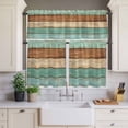 thumbnail image 4 of 3 Piece Kitchen Curtains and Valances Set Farmhouse Teal Blue Brown Cafe Curtains 24 Inch Length Vintage Wooden Striped Valance & Tier Curtain for Living Room Bedroom Small Window 54"x18"+27"x24"*2, 4 of 6