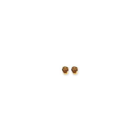 14k Quartz Stud - 14k Yellow Gold Round Cut Smoky Quartz Stud Earrings
