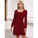 thumbnail image 5 of Vestido Estilo Babydoll Informal de Otoño con Cuello Cuadrado y Larga para Mujer. Vino Tinto M, 5 of 7