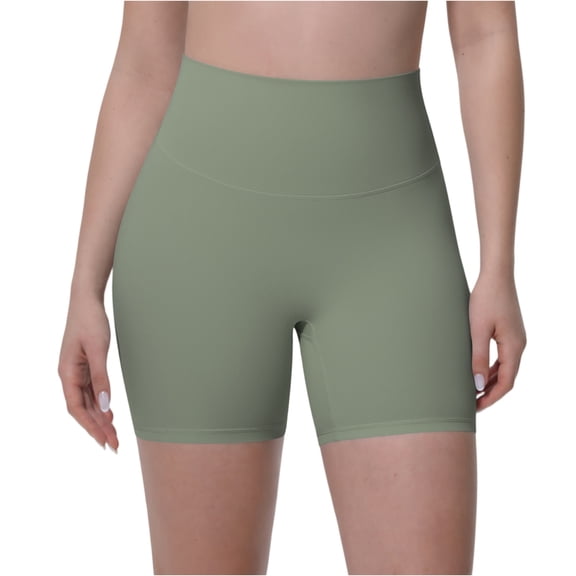 Dwellite No Front Seam High Waisted Workout Biker Shorts for Womens Tummy Control Soft Yoga Pants Gym Green L