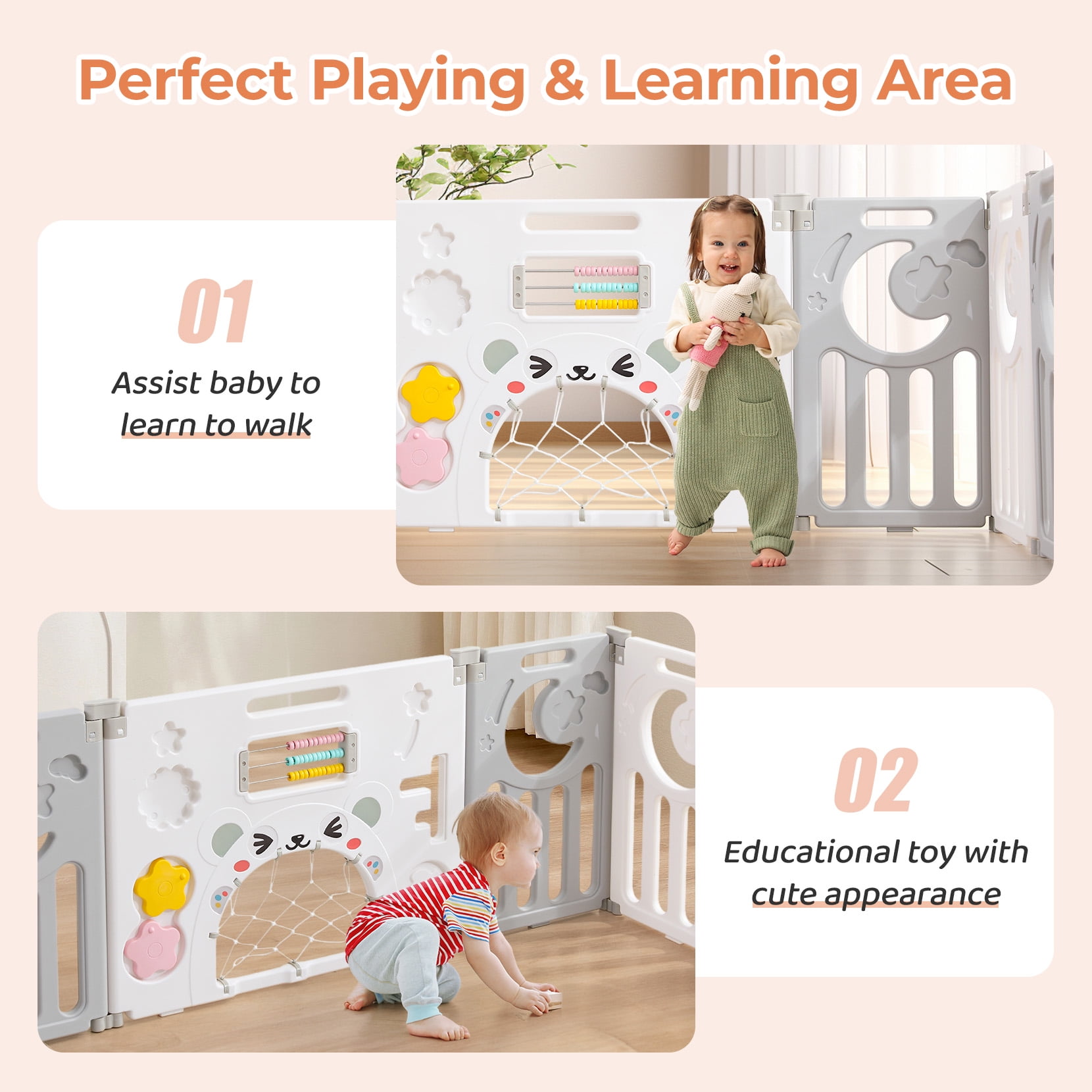 Neche Foldable Playpen, 10 Panel Play Yard for Babies and