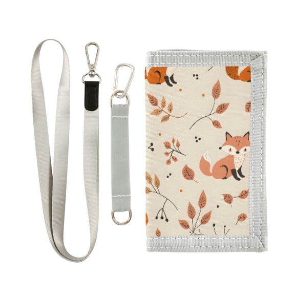JIALIOU Nylon Trifold Card Wallet with ID Window Zipper Pocket for Men Women Teen Fox and Leaves