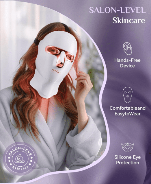 CNV LED Light Therapy Mask Skin Care Mask,Cordless LED Face Mask face & neck Red & Infrared Lights Masks Wavelength,USB C Rechargeable for Home Use Working Travel Yoga White