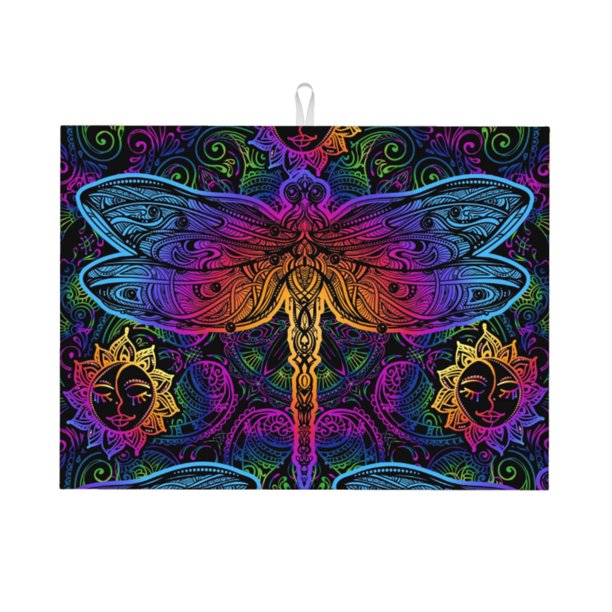 Fotbe Indian Mandalas Dragonfly Alfombrilla de Secado para Cocina con Estampado, 18x24 Pulgadas