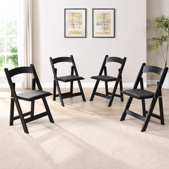 No Assembly, Space - saving & Comfortable - 4 Black Folding Chairs for Indoor Use