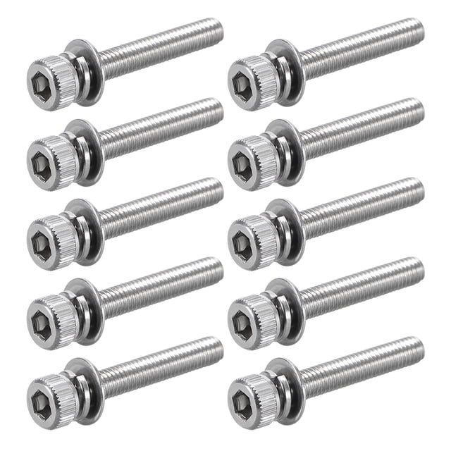 Uxcell M3x0.79'' Tornillos de Cabeza Hexagonal de Acero Inoxidable Tono Plateado 10pcs