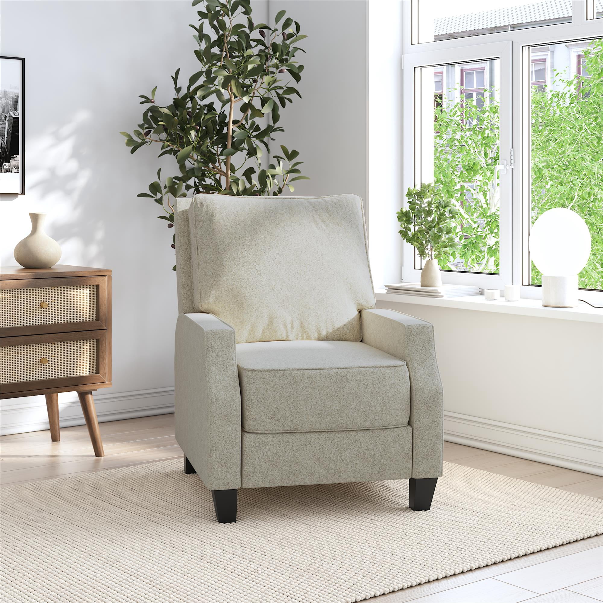 DHP Randen Pushback Recliner Chair for Living Room, Beige Linen