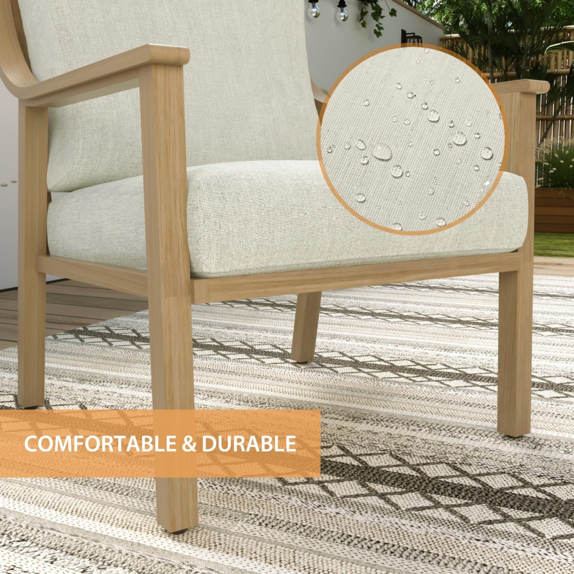 Patio Single Sofa Chair Outdoor Aluminum Armchair with Thick Cushion Waterproof Outdoor Seating for Porch Deck Backyard Balcony, Beige