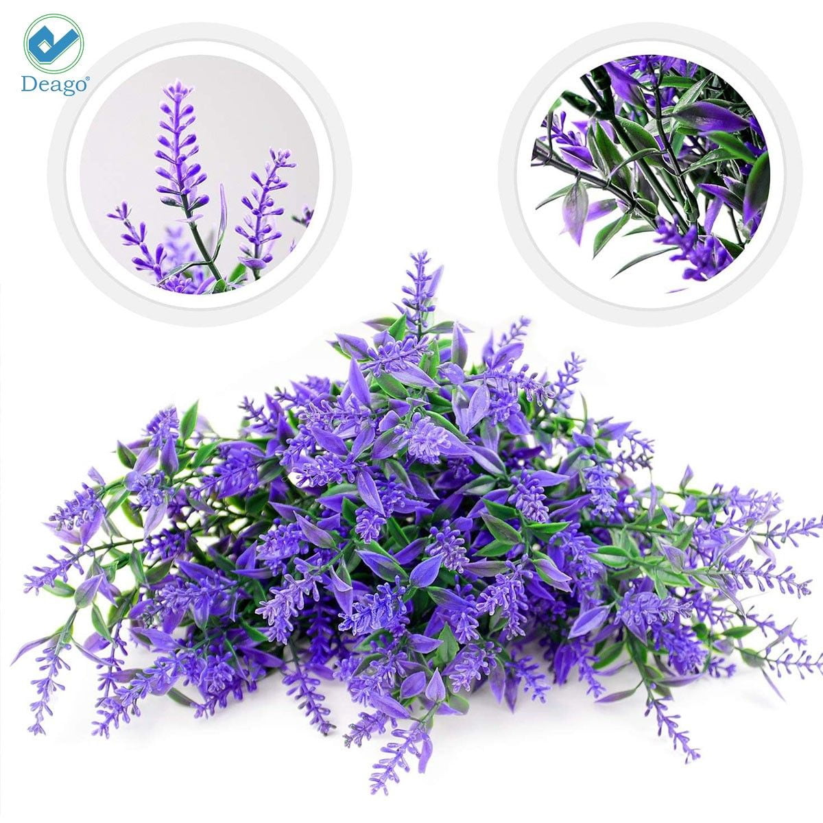 Deago 24 Bundles Artificial Lavender Flowers Outdoor Fake Flowers for Decoration UV Resistant No Fade Faux Plastic Plants Garden Porch Window Box Decor (Purple)