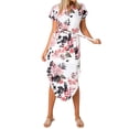 thumbnail image 4 of Vestido largo con estampado floral Vestido de fiesta dividido de cintura alta con cuello en V sexy, Blanco, M seitruly AP001373-02, 4 of 7