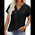 thumbnail image 3 of Blusas con Ojales para Mujer, Cuello en V, Corta, Bordadas, Estilo , Informal, Holgada, de Verano Negro XXL, 3 of 8