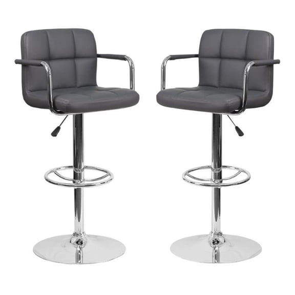 Home Square Faux Leather Quilted Adjustable Bar Stool in Gray - Set of 2