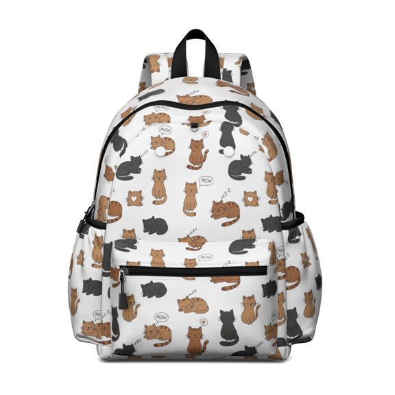 Multicolor Cat White Pattern Cute School Backpack with Padded Back and Adjustable Shoulder Straps 13.4"x11"x4.7"