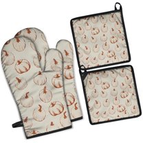 Fall Pumpkin Pattern Kitchen Oven Mitt and Pot Holder Sets 4 Pcs for Baking, Cooking and Grilling, Heat Resistant Up To 392 °F