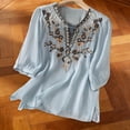 thumbnail image 5 of Favoffer Women's Embroidered Blouse V Neck Short Sleeve Tone Soft Spring Summer Daily Travel Leisure Fashion Top, 5 of 5