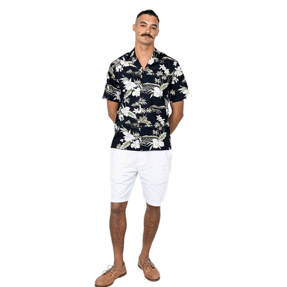 Orchid Hawaiian Aloha Shirt; Made in Hawaii [Black M]