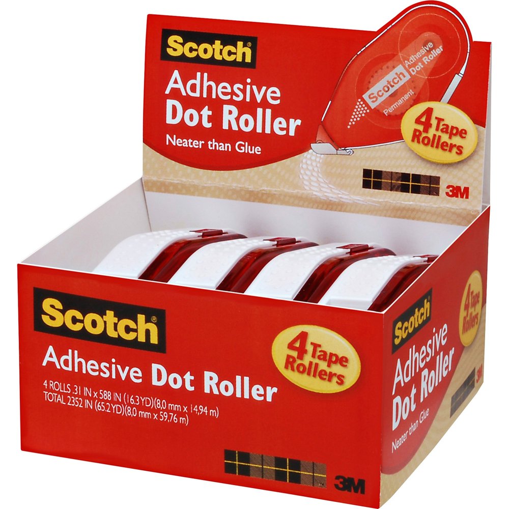 Scotch, MMM6055BNS, Adhesive Dot Roller Value Pack 0.31" x 49', 4