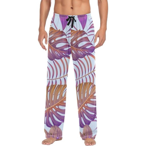 Purple Summer Palm Leaf Ghost Pajama Pants, Men's Lounge Pants Light with Drawstring and Pockets, Christmas New Year Birthday Father's Day Gifts