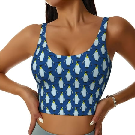 Jgfou Beautiful King Penguin Pattern Print Womens Sports Bra - Padded Workout Sports Bras Crop Tank Top