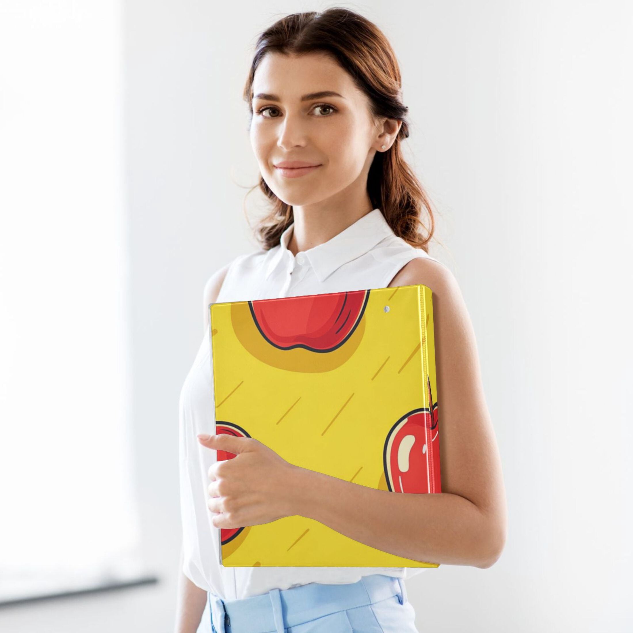 Apples in Yellow 3 Ring Binders 1.5 inch Hardcover File Folders with Interior Pockets A4 Size Organizer for School Office Hospital Set of 2