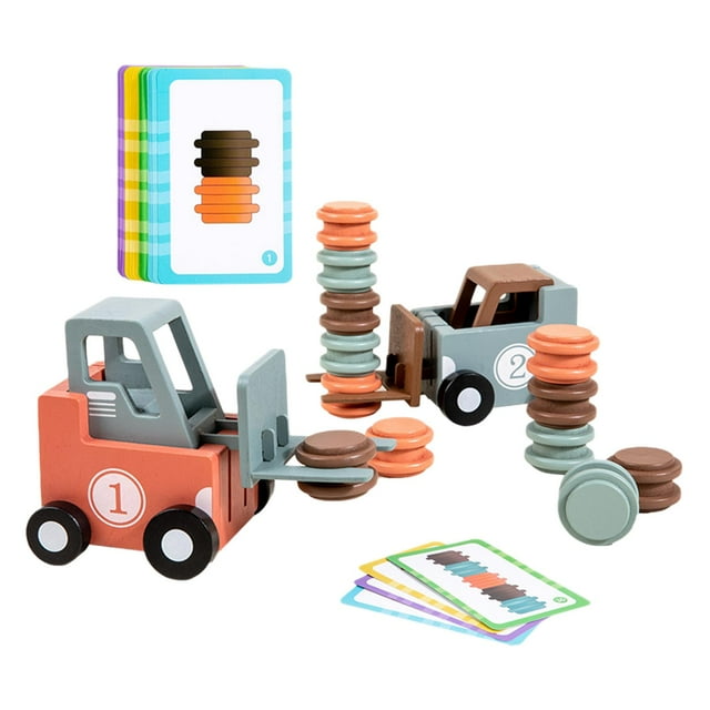 Carretilla elevadora de madera para niños, juguete de ingeniería, vehículo de transporte, desarrollo educativo, juego de transporte, juguete de Motor